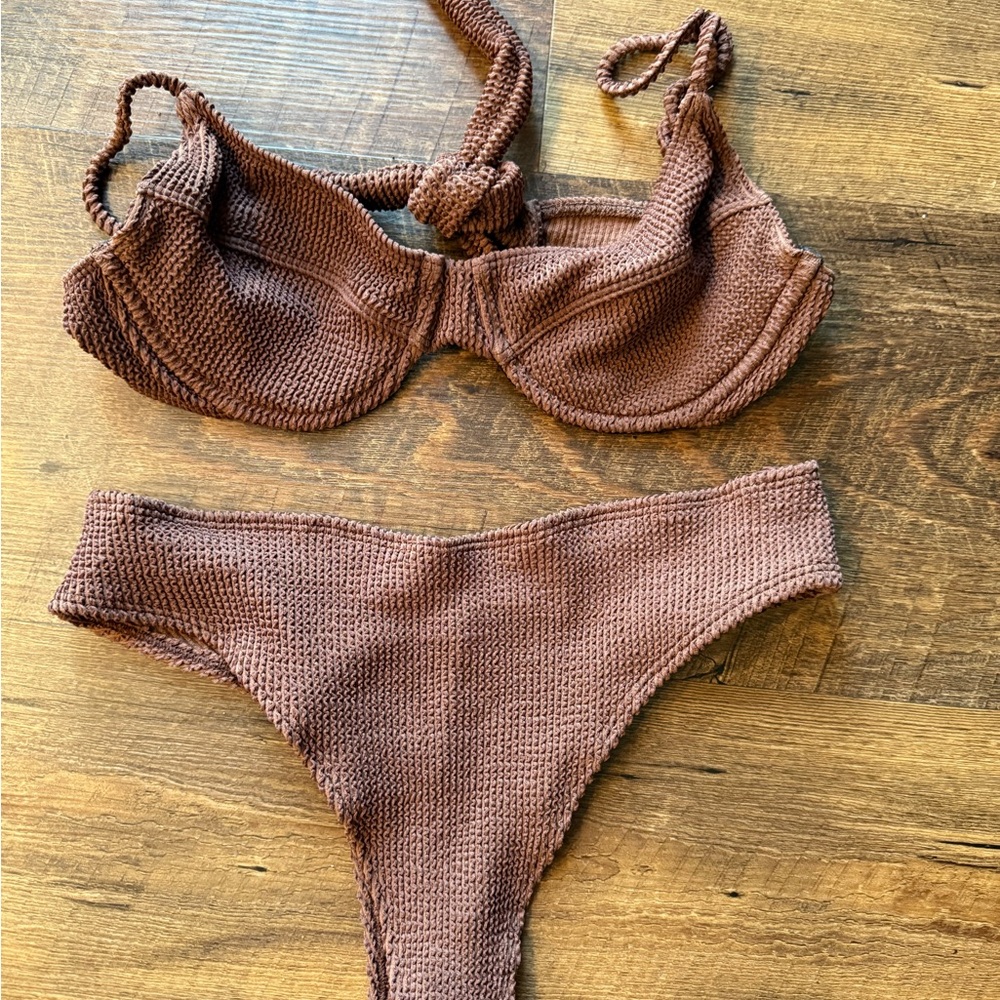 Skatie Chocolate Brown Textured Bikini Set